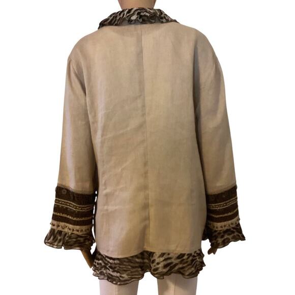 Chico's Women's 100% Linen Blazer with Animal Print Embellishments women’s XL - Picture 3 of 6